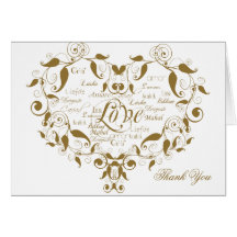 Love in any Language in Gold Thank You card