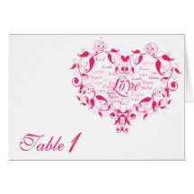 Love in Any Language in Hot Pink Table Number card