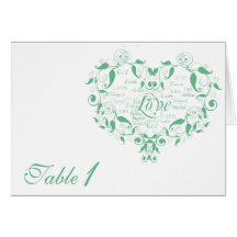 Love in Any Language in Mint Green Table Number Greeting Cards