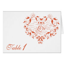 Love in Any Language in Orange Table Number Greeting Card