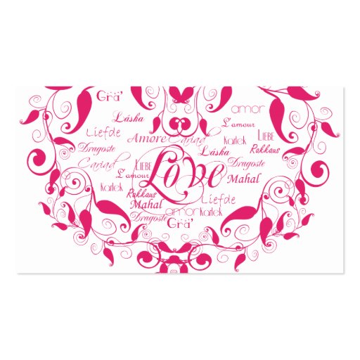 Love in Any Language in Pink Wedding Place Cards Business Cards (back side)