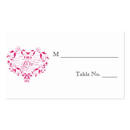 Love in Any Language in Pink Wedding Place Cards Business Cards (front side)