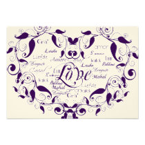 Love in Any Language in Purple Reception Card Custom Announcements
