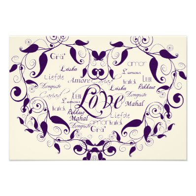 Love in Any Language in Purple Reception Card Custom Announcements