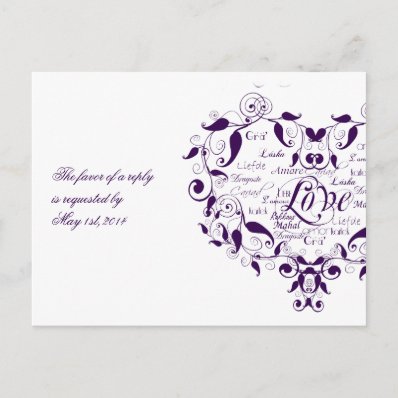 Love in Any Language in Purple RSVP Postcard