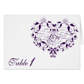 Love in Any Language in Purple Table Number card