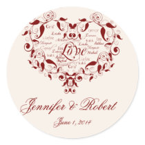 Love in any Language in Red Envelope Seal Round Stickers