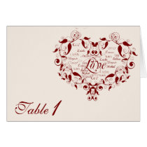 Love in Any Language in Red Table Number card