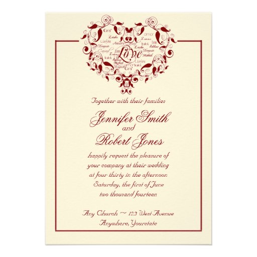 Love in Any Language in Red Wedding Invitation