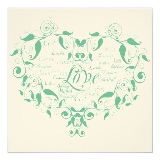 Love in Any Language Mint Green Wedding Invitation