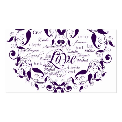 Love in Any Language Purple Wedding Place Cards Business Card Templates (back side)