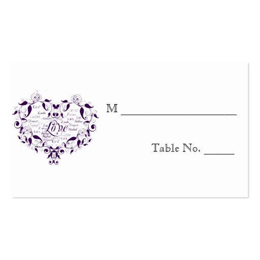 Love in Any Language Purple Wedding Place Cards Business Card Templates (front side)