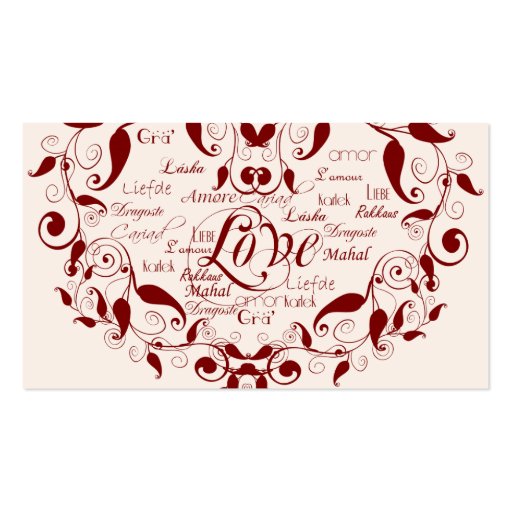 Love in Any Language Red Wedding Place Cards Business Cards (back side)