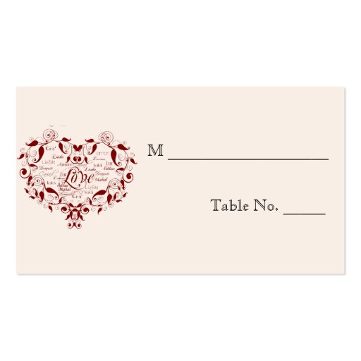 Love in Any Language Red Wedding Place Cards Business Cards