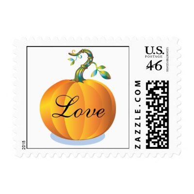 Love In Autumn Pumpkin Wedding Postage Stamp by White_Wedding