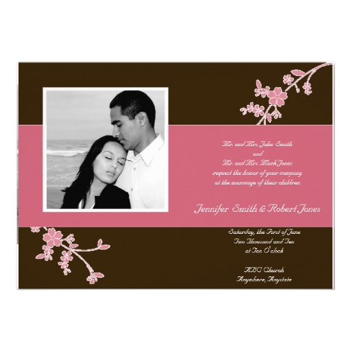 Love in Bloom: Chocolate Brown with Cherry Blossom Invitations