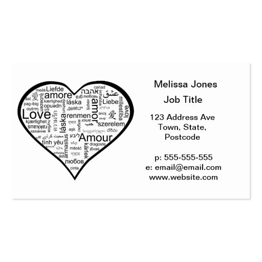 Love in many languages Heart Business Cards
