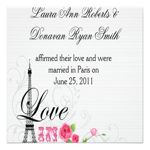 Love in Paris Post Wedding Reception Personalized Invite