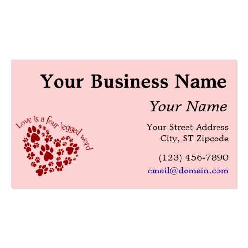 Love is a four legged word business card templates (front side)
