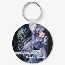 "love is a strong word" keychains by hermineko "love is a strong word" keychains