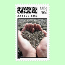 Love is all around us ... Beach Sand Stamp - Beach love, the fingers of the hands are holding pebbles and sand in the shape of a romantic heart. Wonderful postage stamps for numerous occasions, from wedding & baby showers, to holidays of love such as Valentine’s Day and Mother’s Day. Customize by adding your own text. For example, customize for anniversary or birthday parties, weddings ( RSVP, You're Invited, Love, Just Married, Thank You, Save the Date ), or just to say 'I love you'.