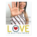 Love is All You Need Yellow Teal Red Heart Photo Post Cards