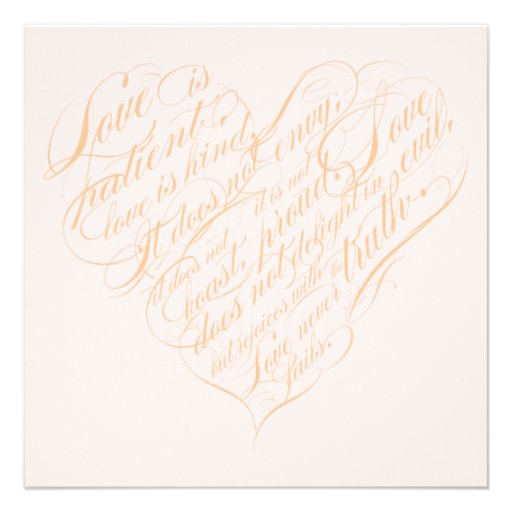 Love is patient.. blush & gold calligraphy heart custom announcements