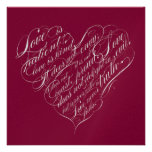 Love is patient.. crimson silver calligraphy heart invitations