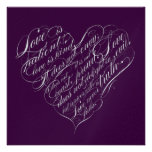 Love is patient.. eggplant & silver script heart custom invitations