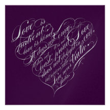 Love is patient.. eggplant & silver script heart custom invitations