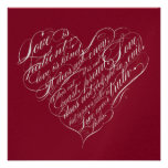 Love is patient... red & silver calligraphic heart announcements