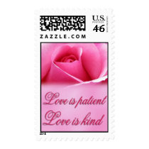Love is patient ... with single pink rose postage by aslentz Love is patient ... with single pink rose postage