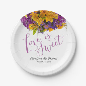 Love is Sweet Floral Bouquet | yellow purple 7 Inch Paper Plate