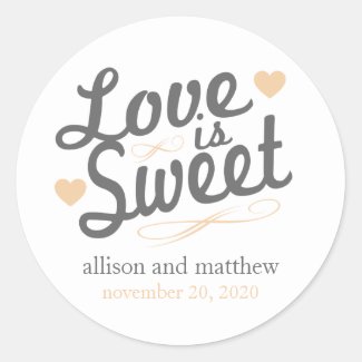 Love Is Sweet Old Fashioined Labels (Gray/Orange) Classic Round Sticker