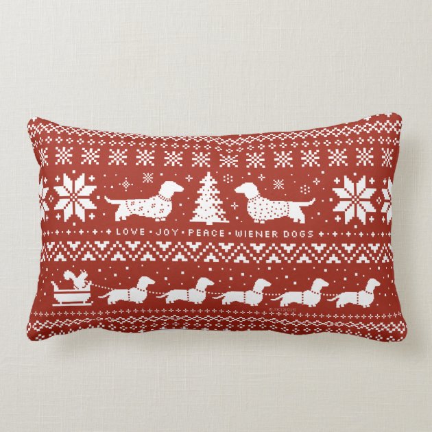 Love Joy Peace Wiener Dogs Christmas Pattern Pillows