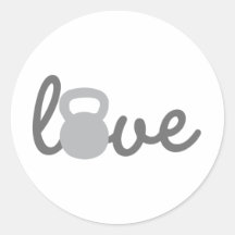 Love Kettlebell Grey Round Stickers