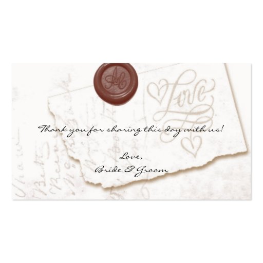 Love Letter Wedding Table Seating Cards Business Card (back side)