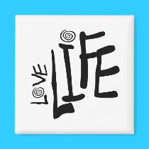 Love Life In Funky Font With Swirls, Black magnets