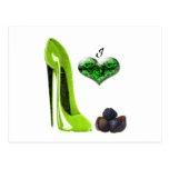 Love Lime Green Stiletto Shoe and Chocolates Art Postcards