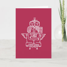 Love Makes You Fly Card - An elegant love symbol. The inside quote is by the persian poet Rumi: 'Every moment is made glorious by the light of Love.' The cherry red and simple line art gives subtlety and elegance to this wonderful love card.
