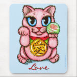 LOVE Maneki Neko Good Luck Cat Cute Art Mousepad mousepads