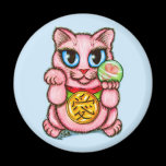 LOVE Maneki Neko Good Luck Cat Fantasy Art Magnet