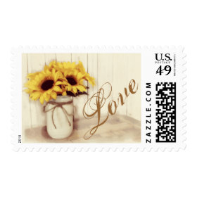 Love Mason Jar Sunflowers Country Postage Stamps