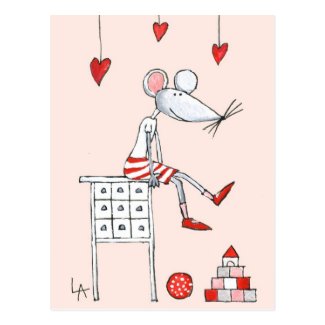 Love Mouse With Hearts Post Card