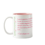 Love never fails - 1 Corinthians 13:4 Mugs