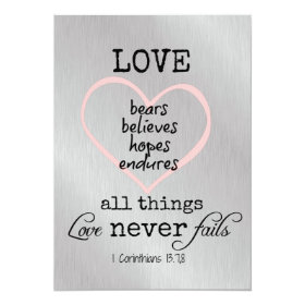 Love Never Fails Bible Verse Wedding 5x7 Paper Invitation Card