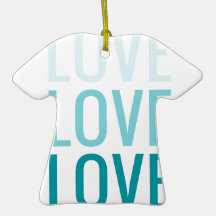 LOVE Ombre Turquoise Typography Christmas Ornaments
