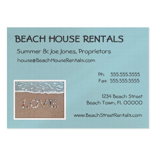 Love on the beach business card template (back side)