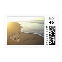 Love on the Sandy Beach Shore Postage Stamps