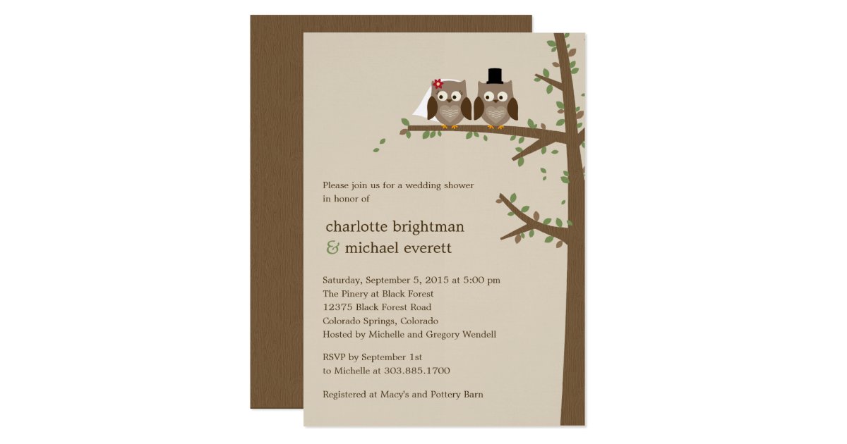 Love Owls Wedding Shower/Rehearsal Dinner Invites Zazzle